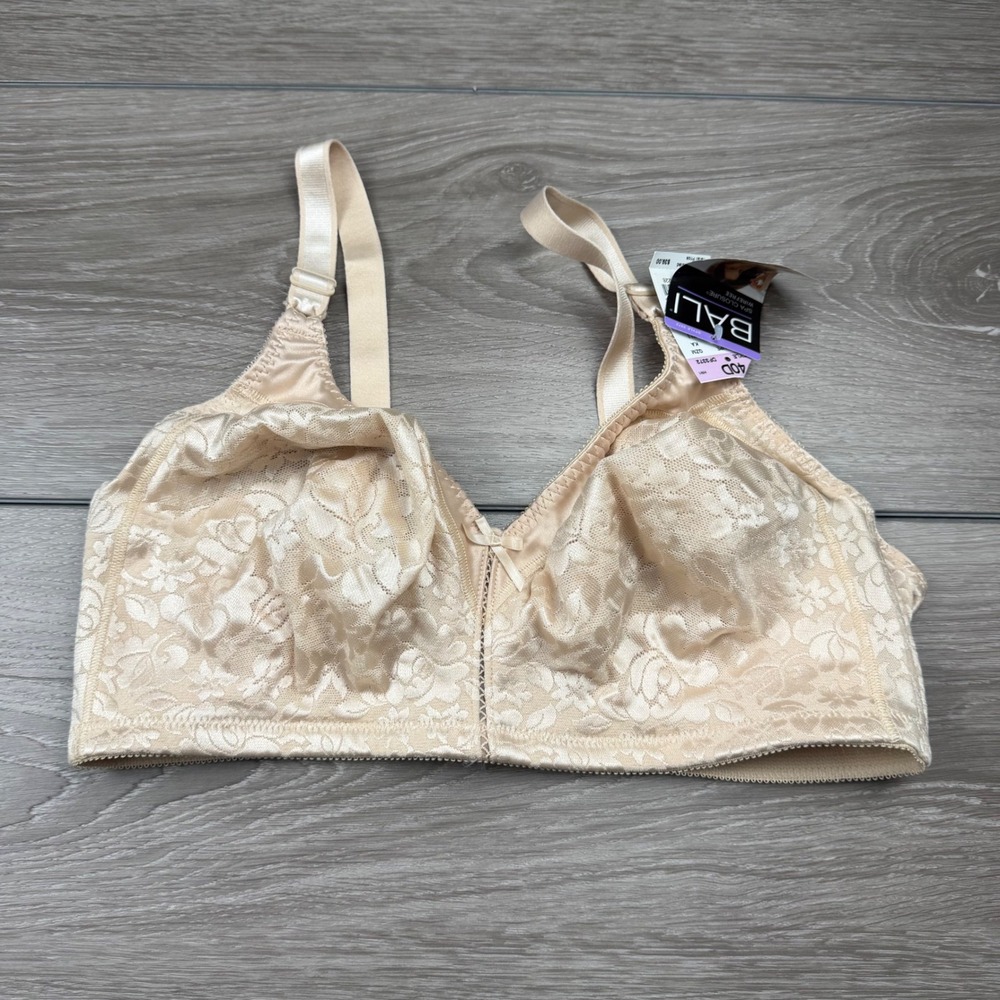 Bali Womens Bra Spa Closure Wirefree Floral Lace Soft Taupe DF3372 40D New